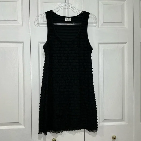🤎 Free People Black Ruffle Mini Tank Dress - Size Medium - Picture 1 of 8
